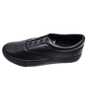 Black Faux Leather Slip-On Sneakers Size 10 US Men Slip Resistant